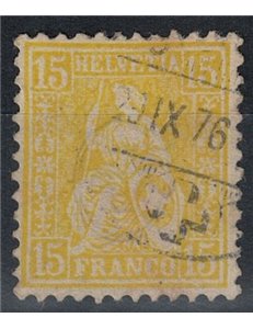 SWITZERLAND 1867-78 Helvetia seated 15 centimes yellow used