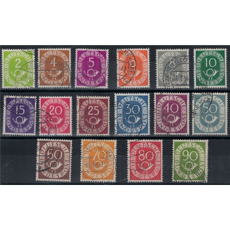 GERMANIA BRD 1951-52 Cifra e corno di posta, serie ordinaria 16v us