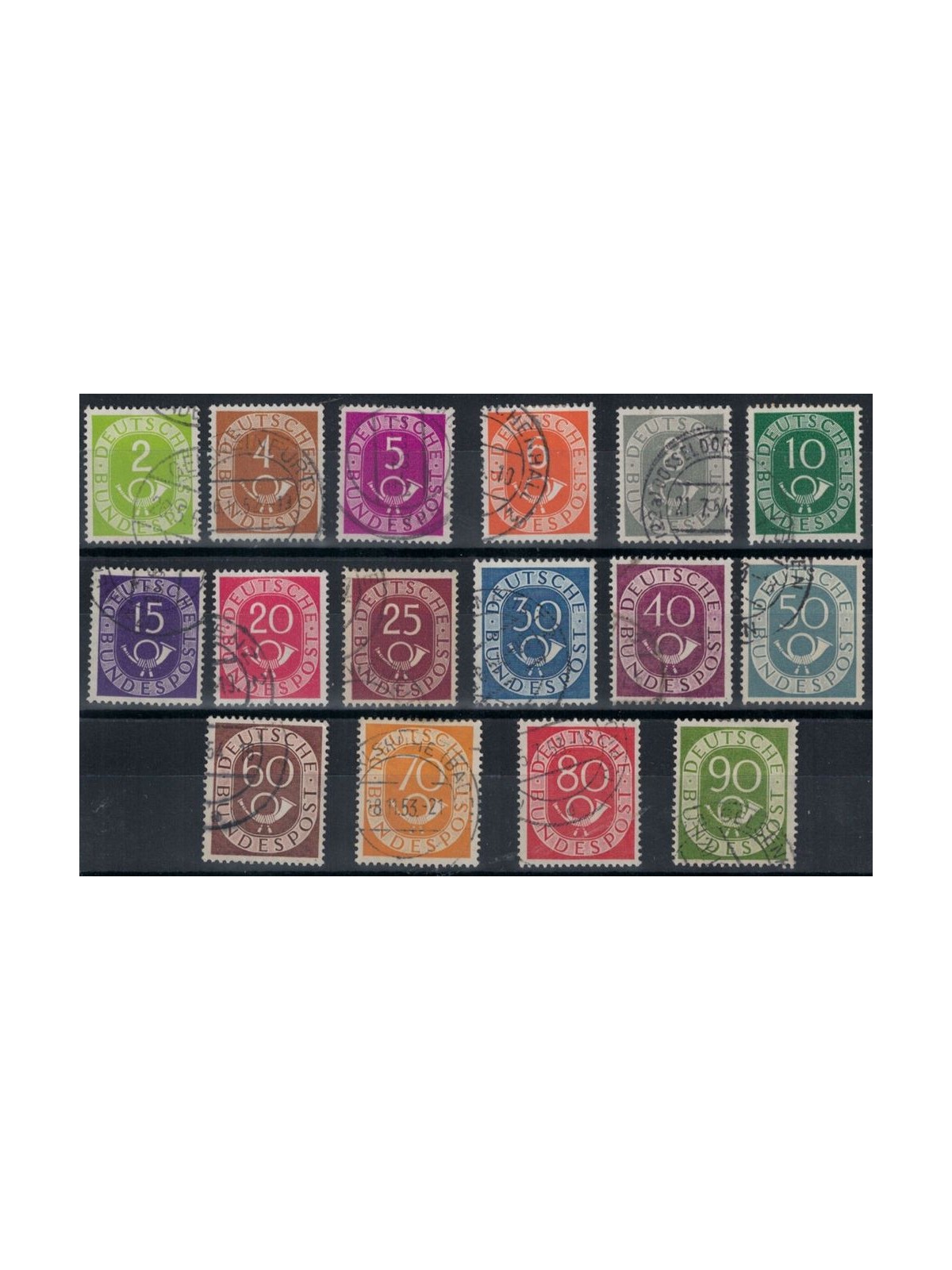 GERMANIA BRD 1951-52 Cifra e corno di posta, serie ordinaria 16v us
