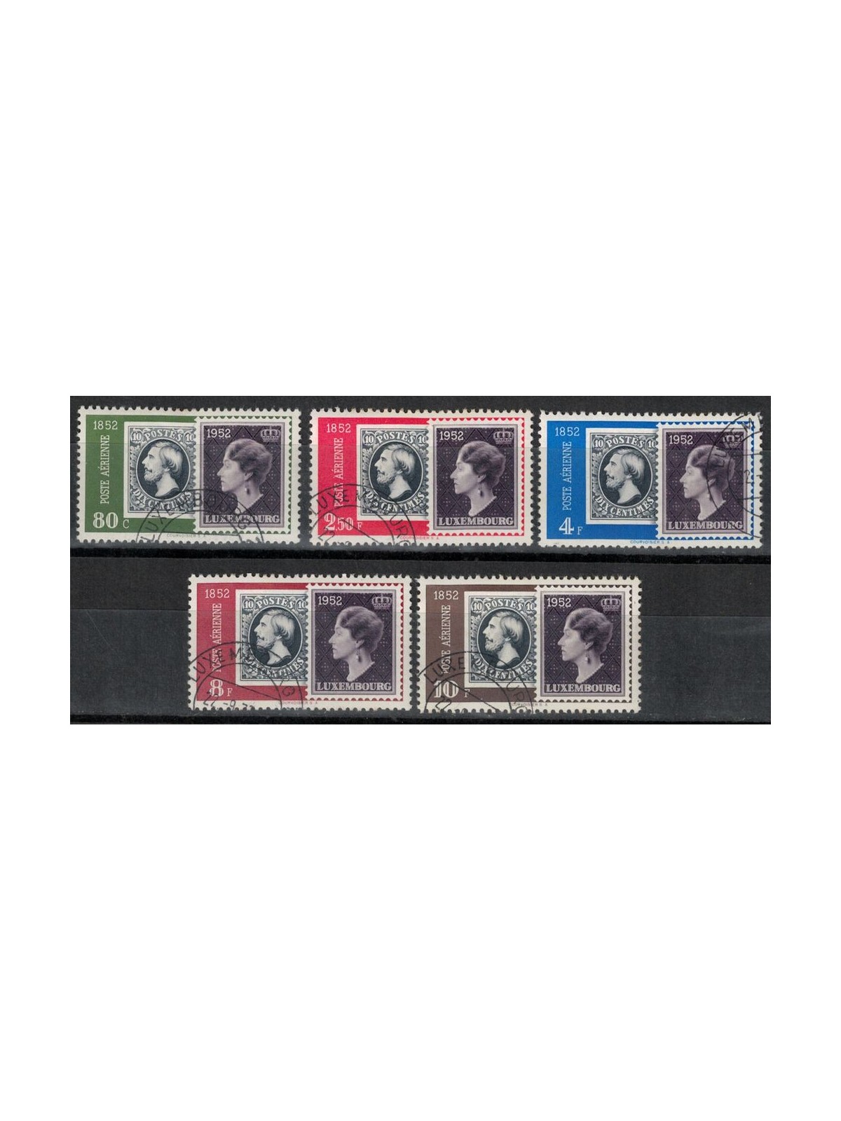LUXEMBOURG 1952 Centenary of the stamp, airmail 5v us