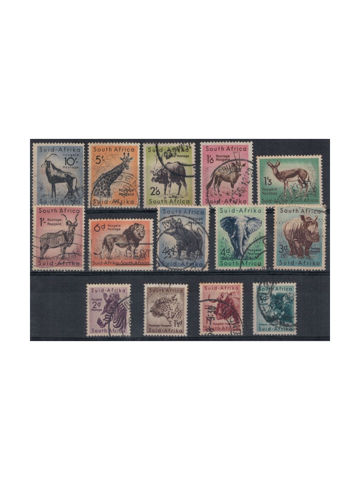 AFRICA DEL SUD 1954 Serie ordinaria, animali 14v us