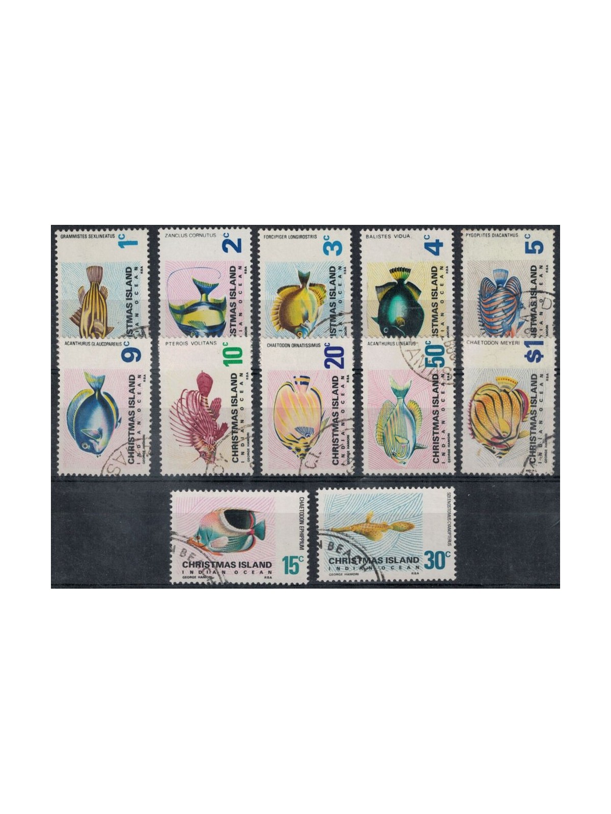 CHRISTMAS ISLAND 1968-70 Serie ordinaria, pesci 12v us