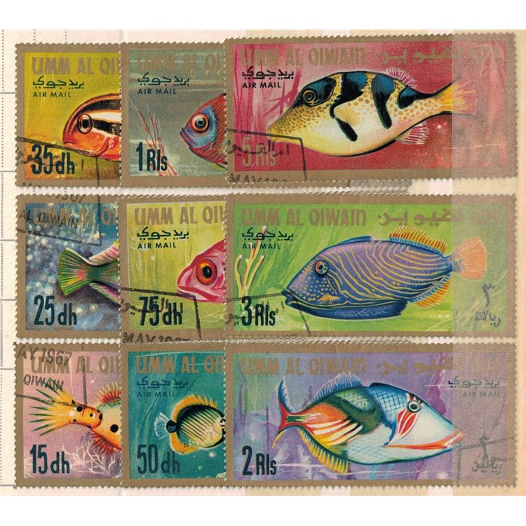 UMM AL QIWAIN 1967 Fauna marina, pesci, posta aerea 9v us