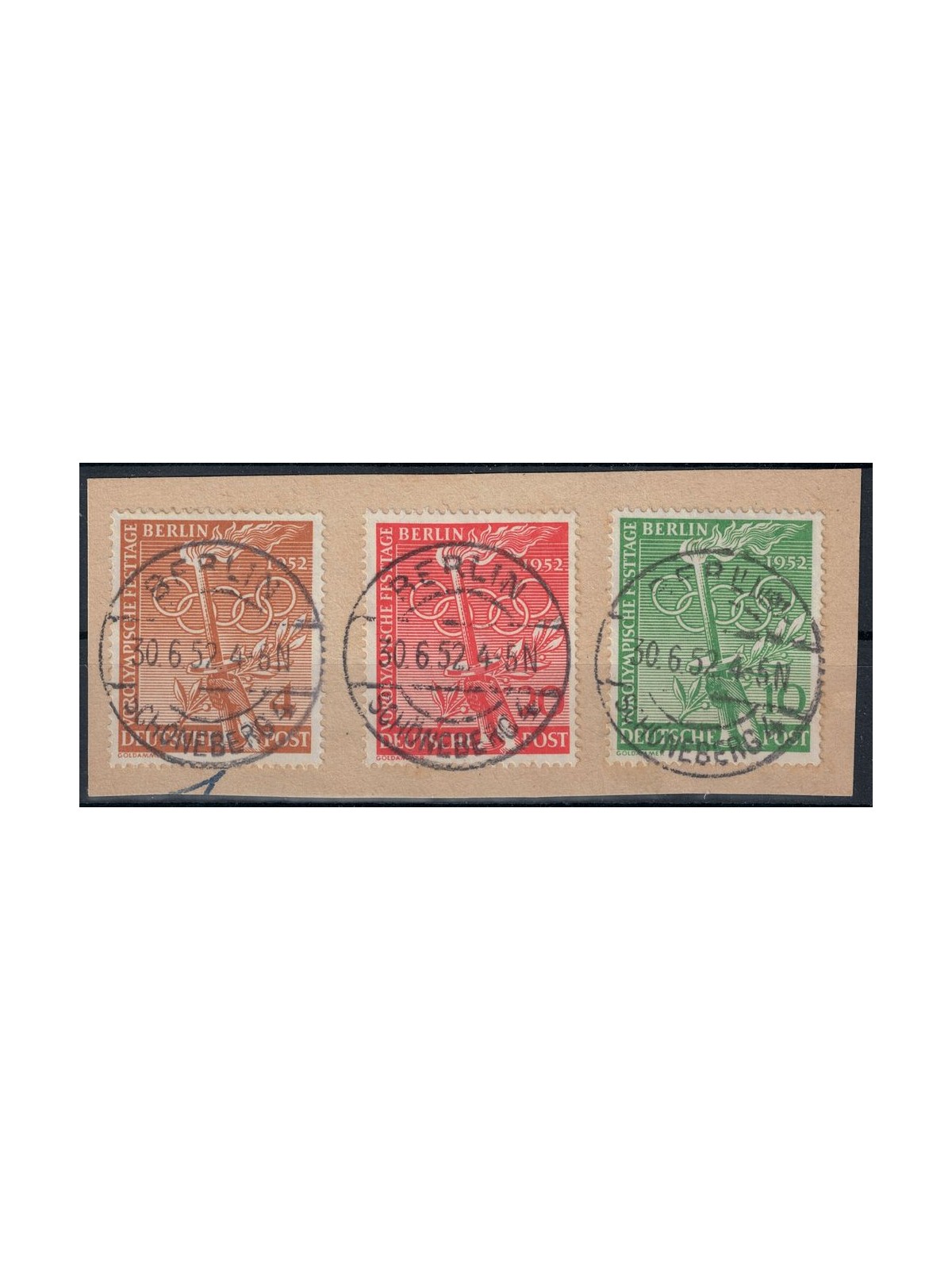 BERLINO 1952 Olimpiadi di Helsinky 3v usati su frammento