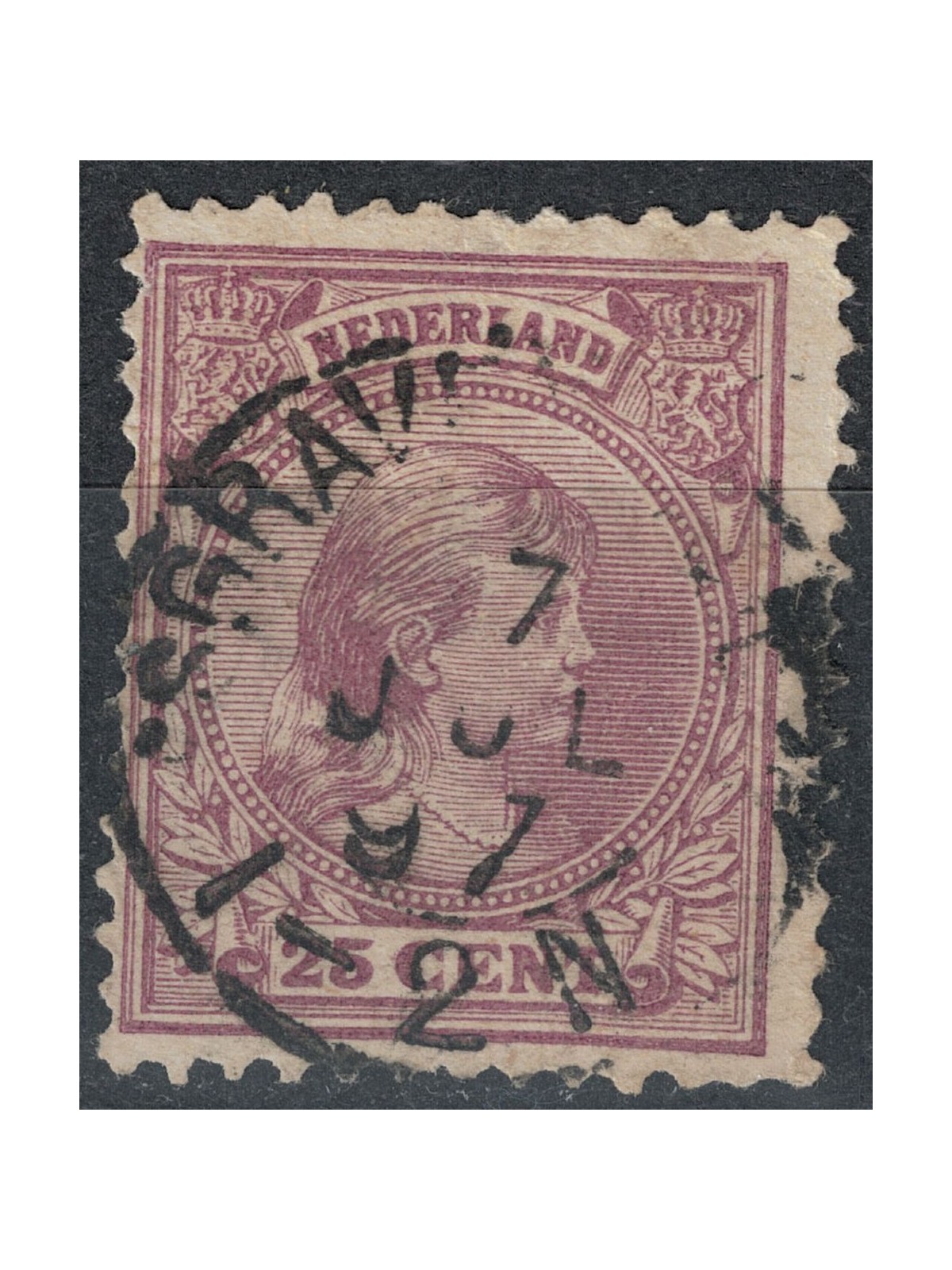 NETHERLANDS 1891-97 Effigy of Queen Wilhelmina 25c lilac us