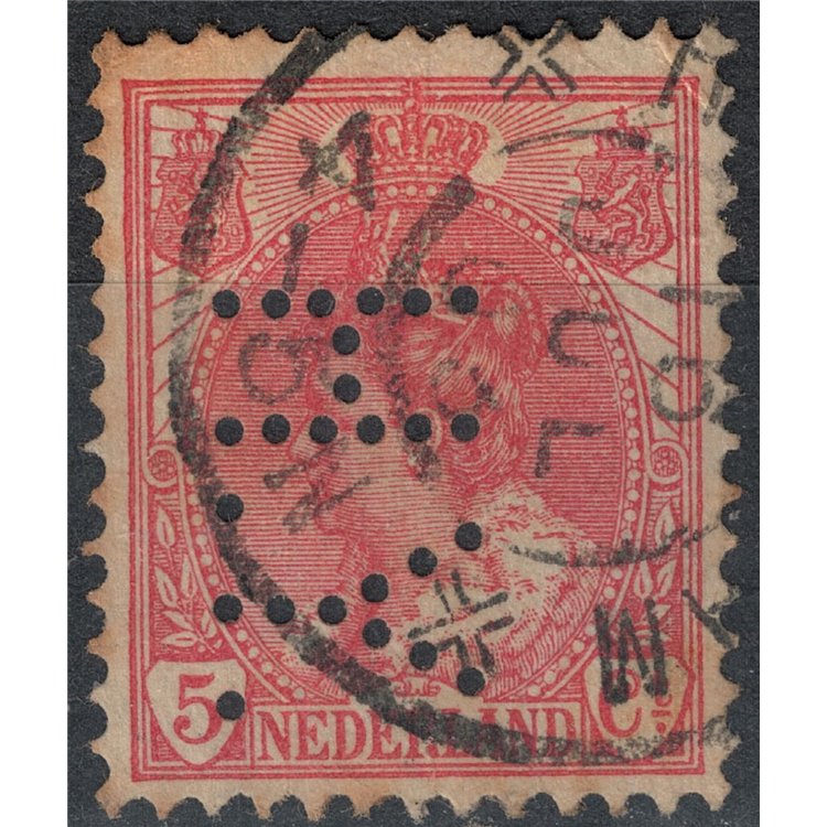OLANDA 1898-1906 Effigie della Regina Guglielmina 5c rosa, perfin, us