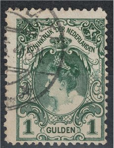 NETHERLANDS 1898-1906 Effigy of Queen Wilhelmina 1 gulden green us