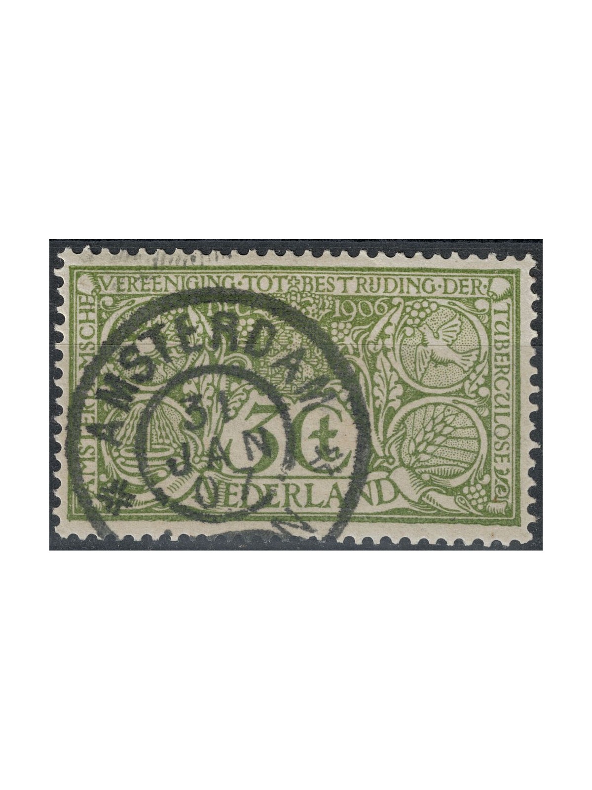 HOLLAND 1906 Pro antitubercular works 3+3c olive us