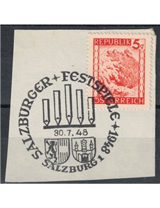 AUSTRIA 1947-48 Serie ordinaria, paesaggi 5g usato su frammento