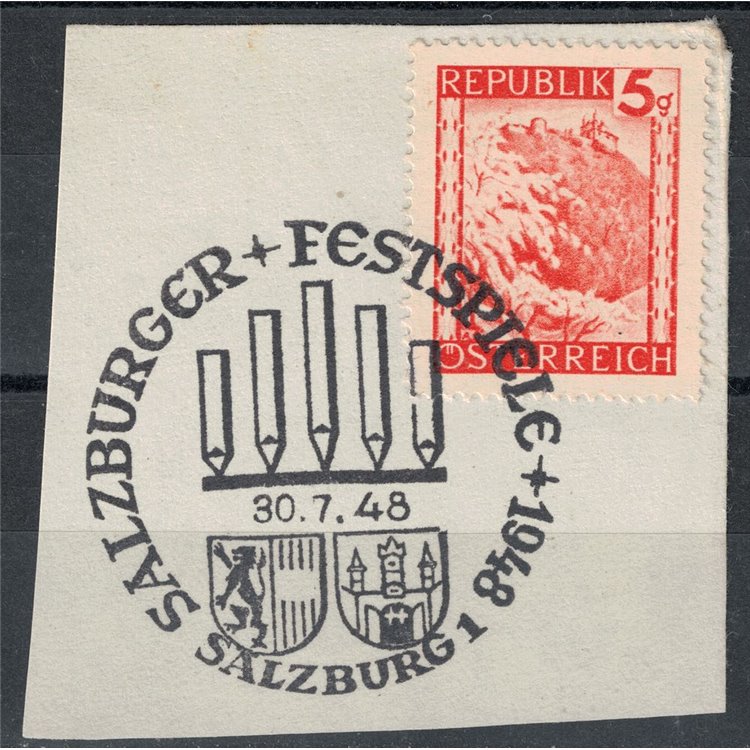 AUSTRIA 1947-48 Serie ordinaria, paesaggi 5g usato su frammento