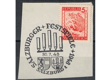 AUSTRIA 1947-48 Ordinary series, landscapes 5g used on fragment