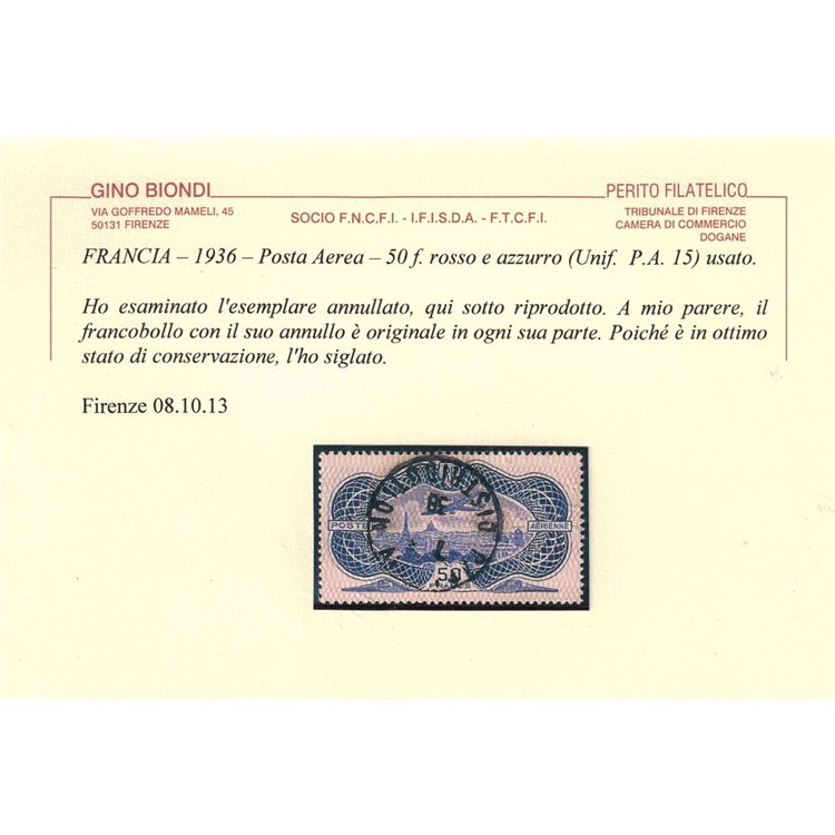 FRANCIA 1936 Posta aerea, aeroplano su Parigi us ©