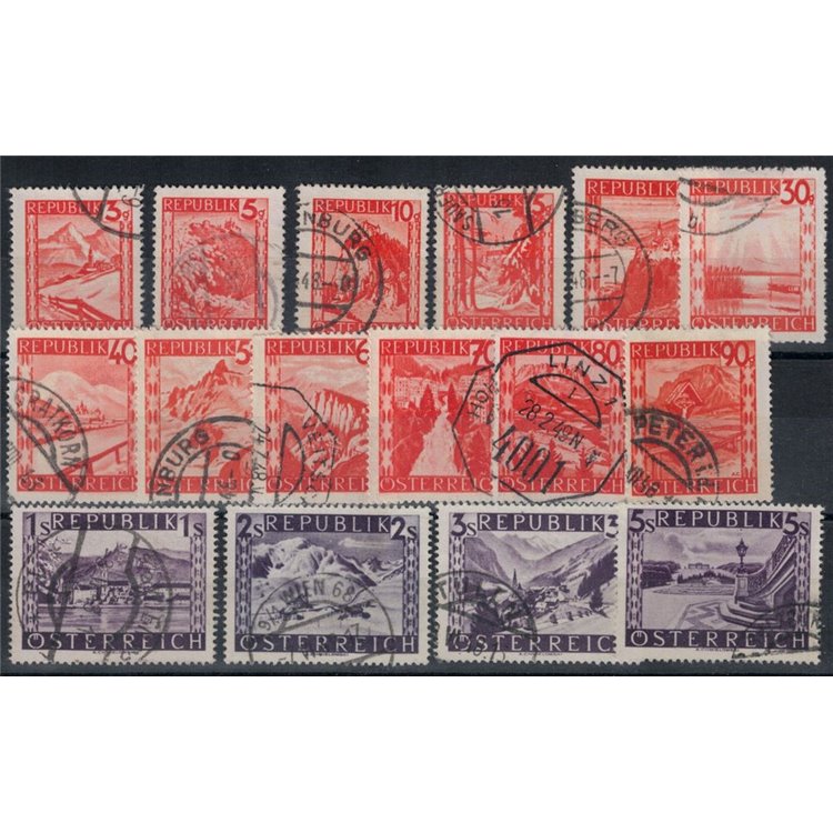 AUSTRIA 1947-48 Ordinary series, landscapes 16v us
