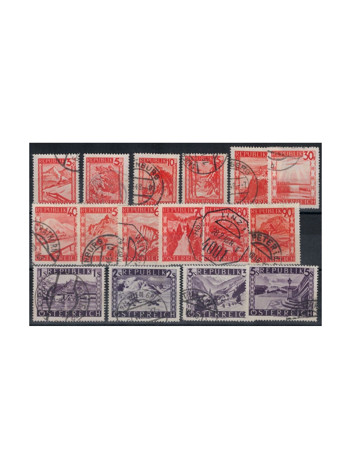 AUSTRIA 1947-48 Ordinary series, landscapes 16v us