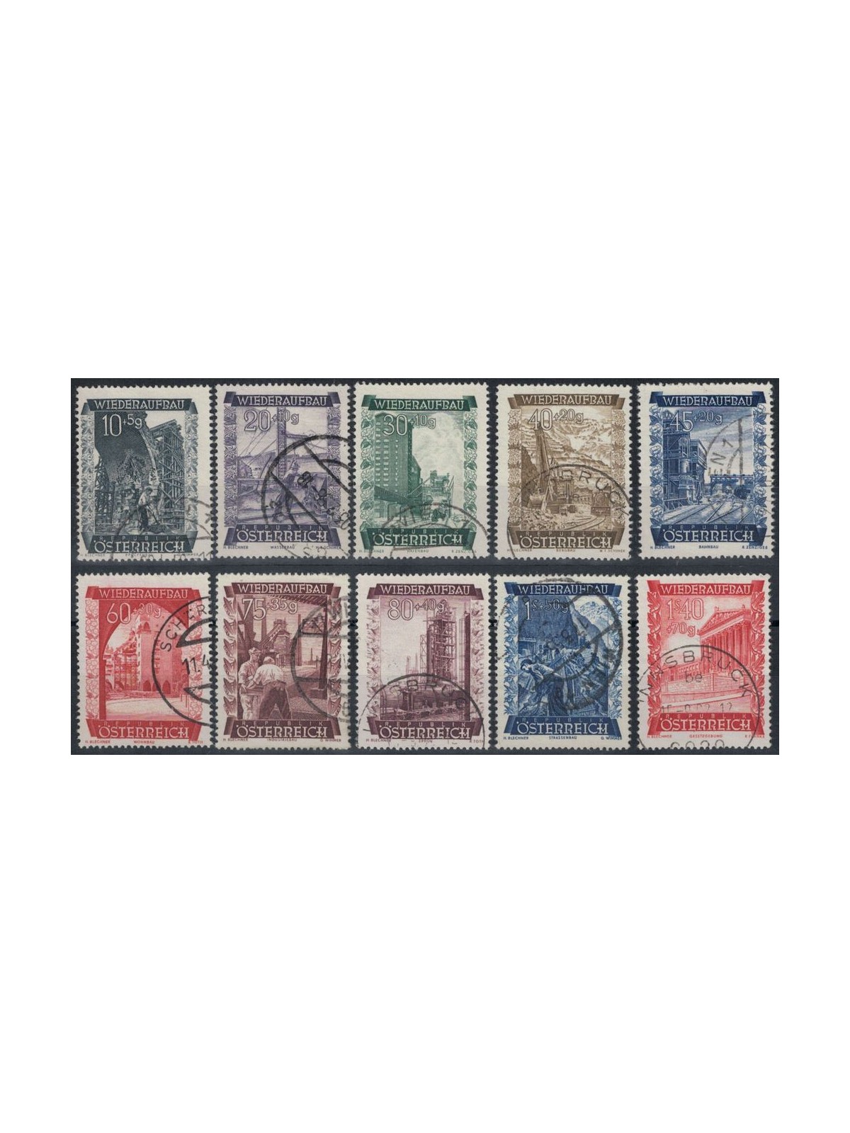AUSTRIA 1948 A profitto della ricostruzione, vedute diverse 10v us