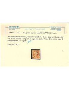 OLANDA 1852 Effigie di Re Guglielmo III 15c giallo arancio us ©