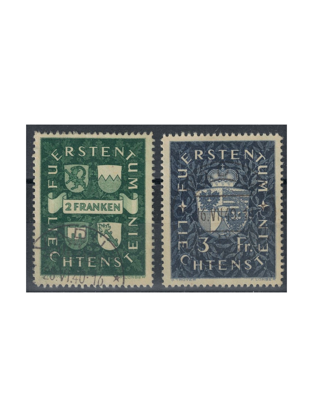 LIECHTENSTEIN 1939 Stemmi dei Principi 2v us