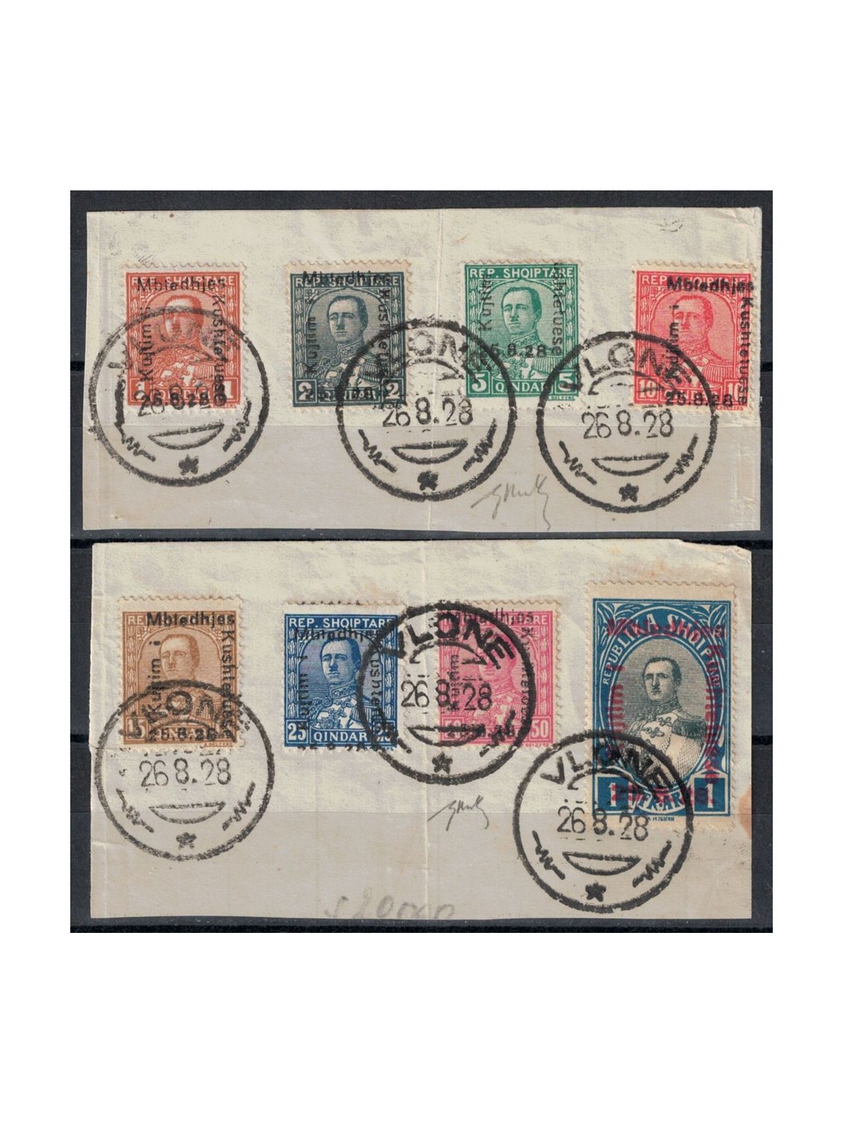 ALBANIA 1928 Constituent Assembly 8v used on fragment