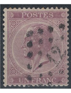 BELGIO 1865 Re Leopoldo I 1 fr. violetto us