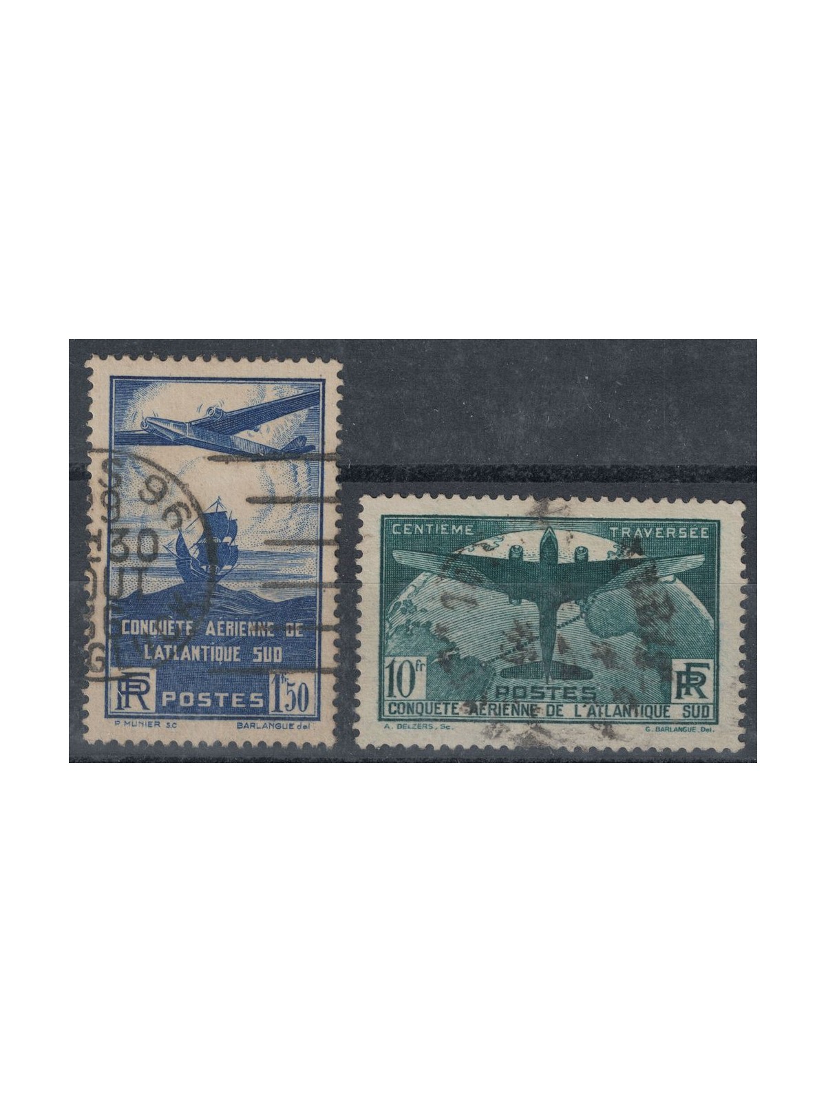 FRANCE 1936 South Atlantic Air Crossing 2v us