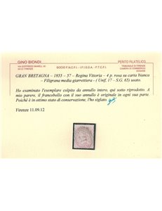 GRAN BRETAGNA 1855-57 Regina Vittoria (4p rosa su bianco) us ©