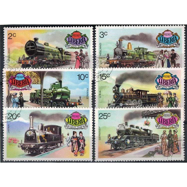 LIBERIA 1973 Old 6v US locomotives