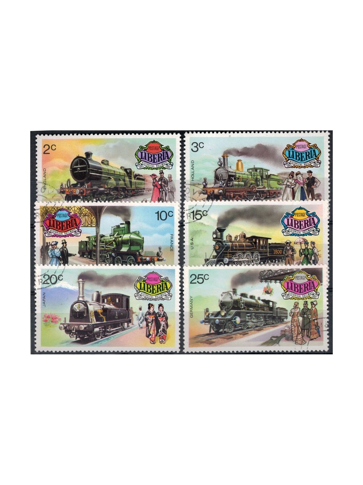 LIBERIA 1973 Old 6v US locomotives