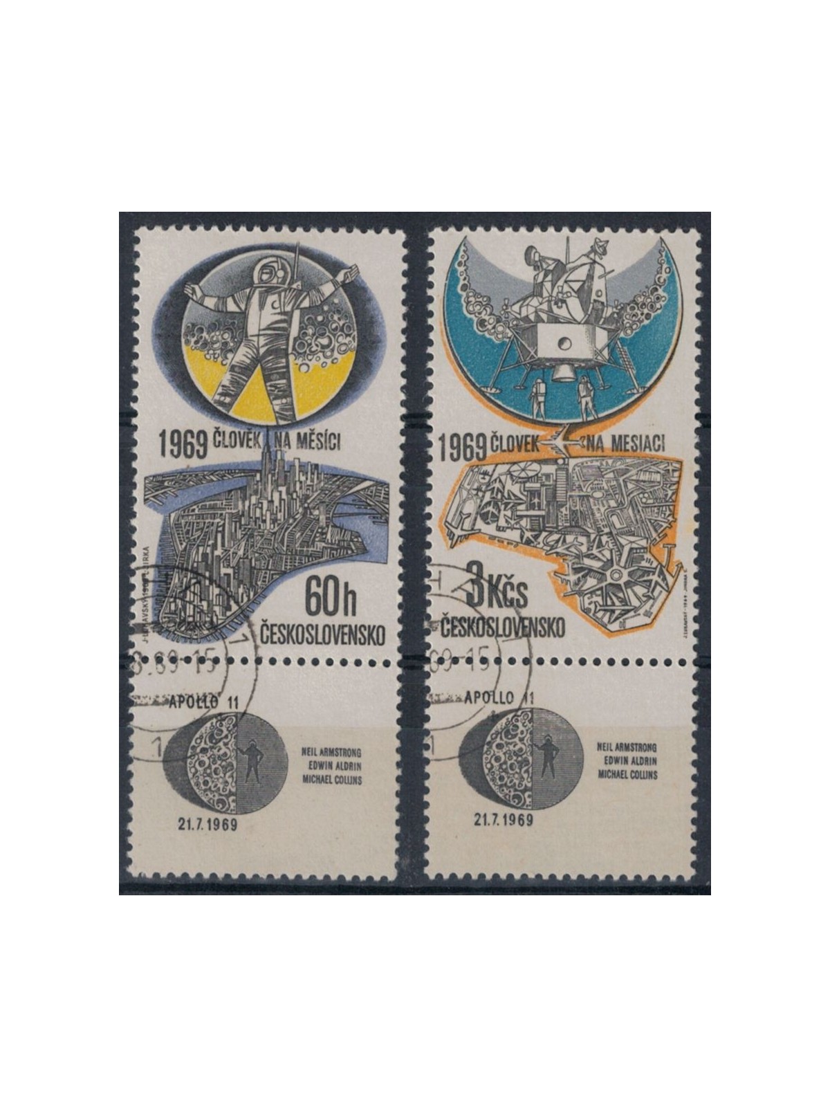 CZECHOSLOVAKIA 1969 Apollo 11 Moon Landing 2v us