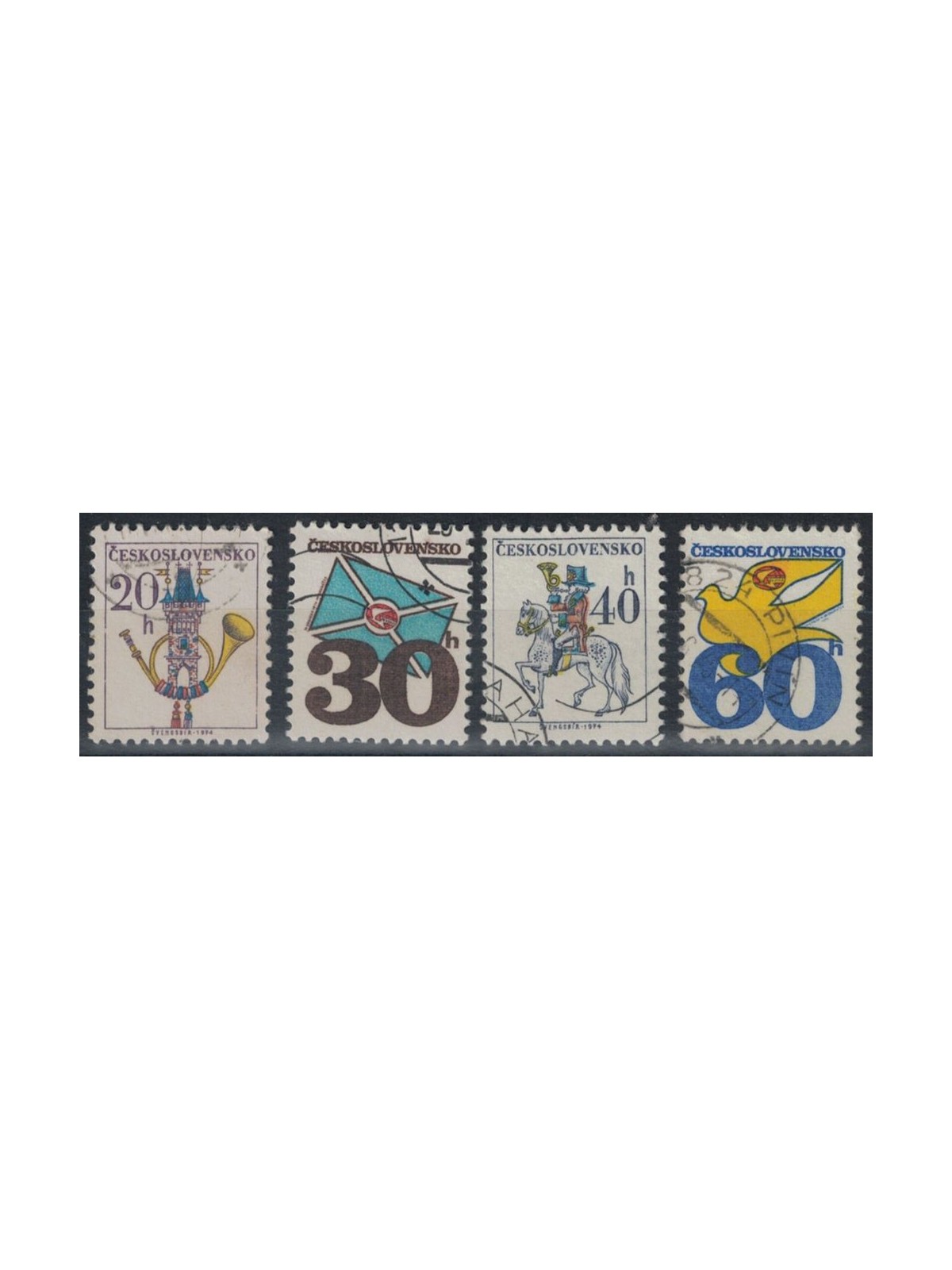 CECOSLOVACCHIA 1974 Emblemi postali, fluorescente 4v us