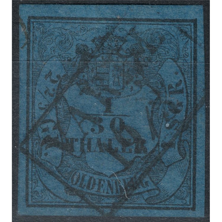 GERMANIA OLDEMBURGO 1852 Stemma 1/30 Th. azzurro 1° tipo us