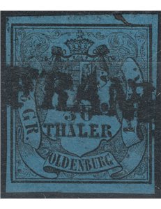GERMANY OLDEMBOURG 1852 Coat of Arms 1/30 Th. blue 3rd type us