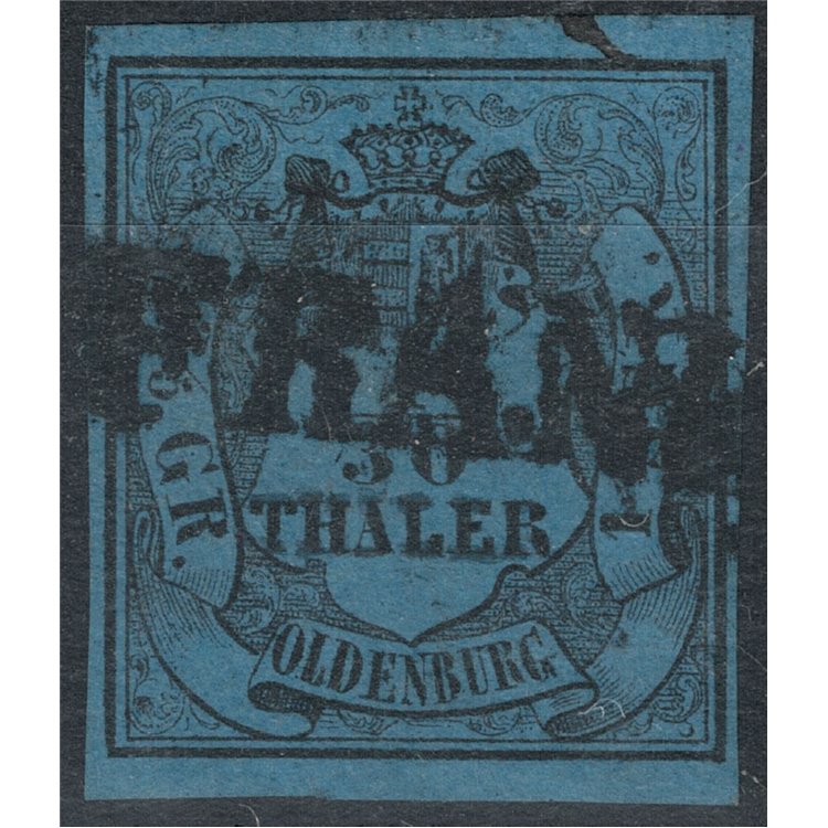 GERMANIA OLDEMBURGO 1852 Stemma 1/30 Th. azzurro 3° tipo us
