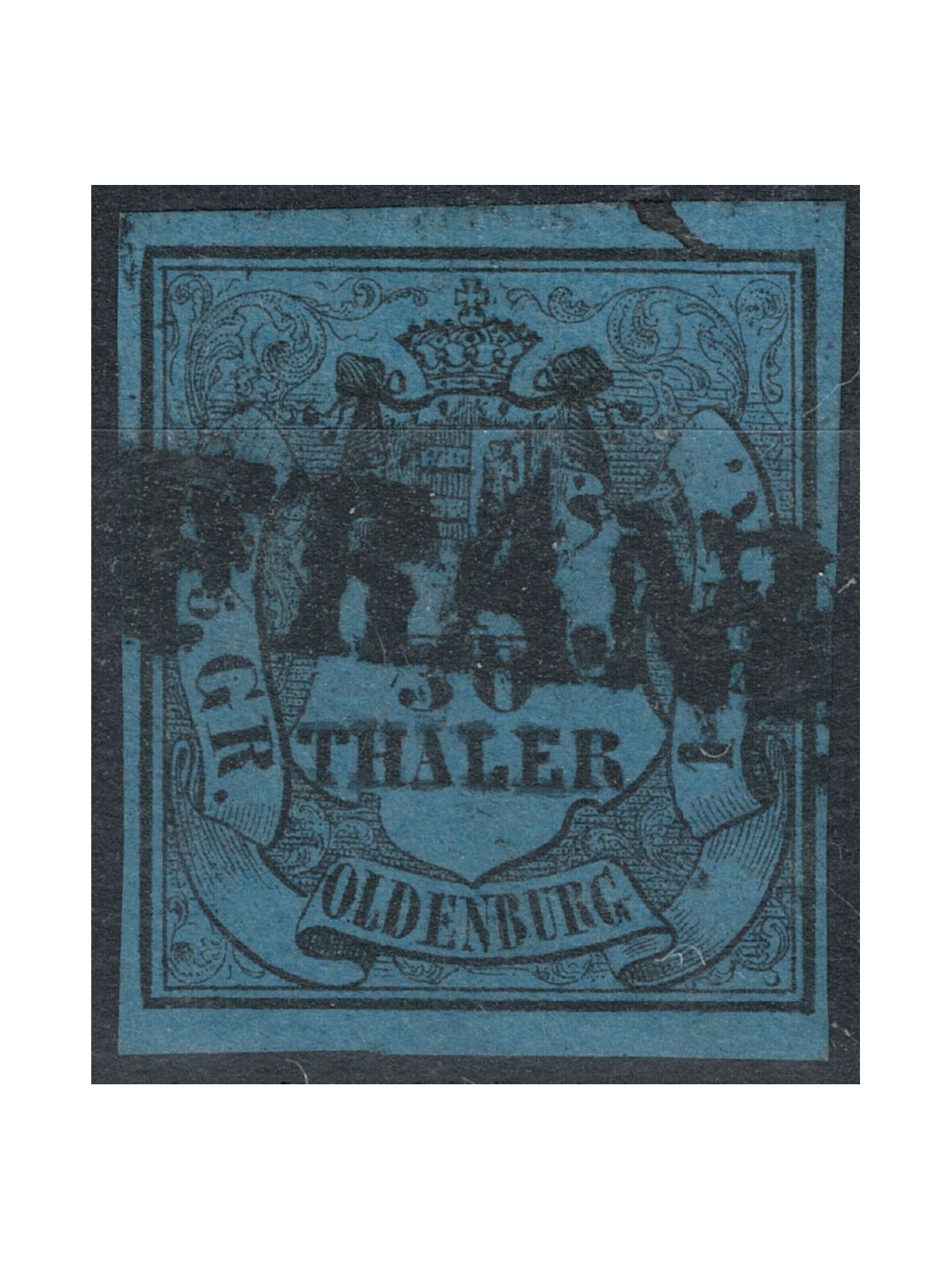 GERMANIA OLDEMBURGO 1852 Stemma 1/30 Th. azzurro 3° tipo us