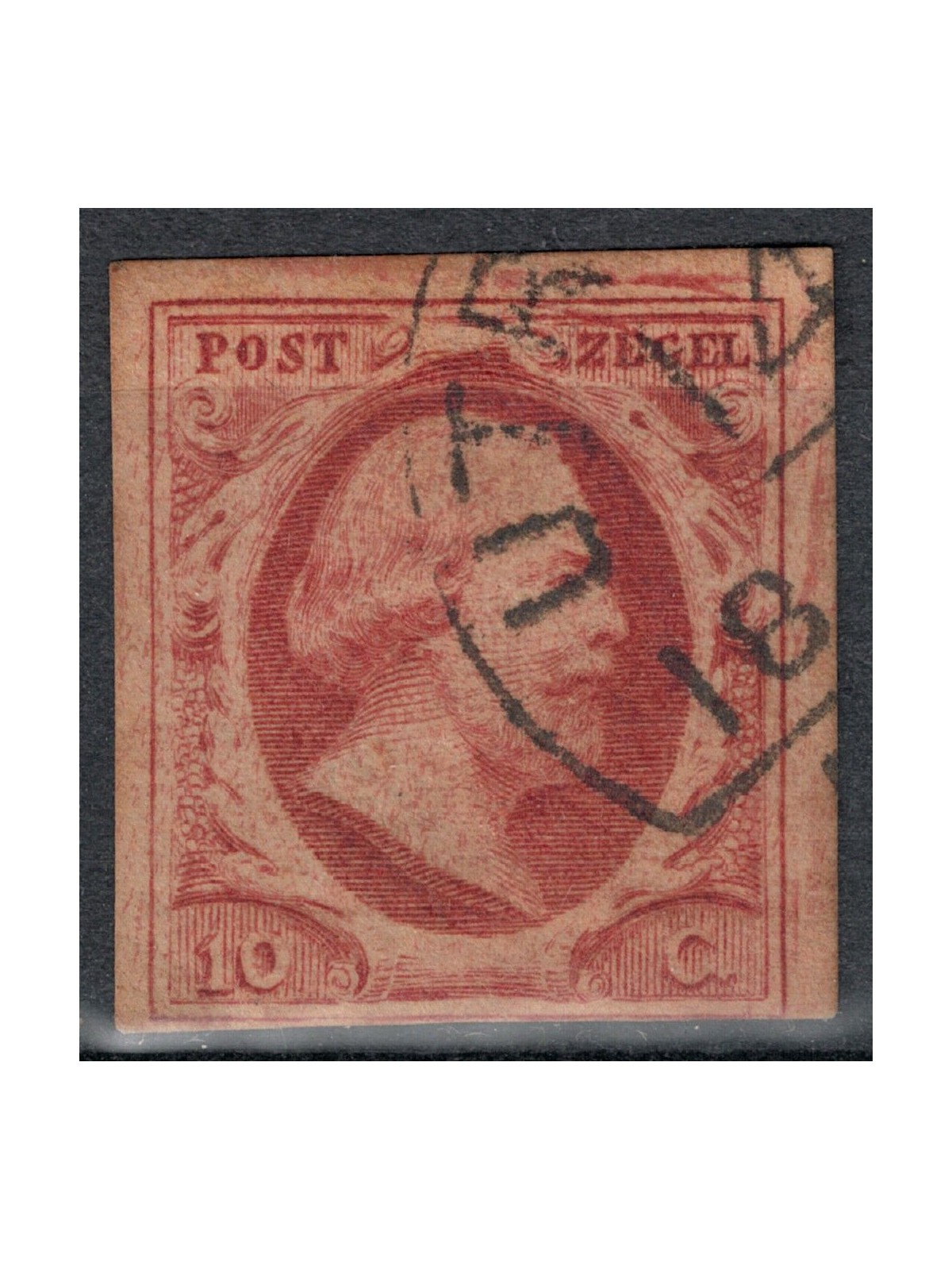 OLANDA 1852 Effigie di Re Guglielmo III 10c rosa carminio us