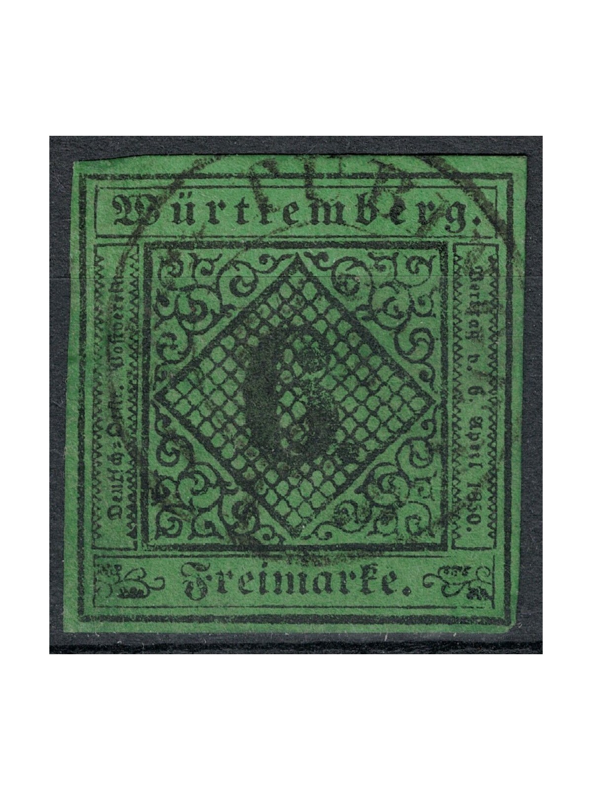 WURTTEMBERG 1851 6 kreuzer verde us