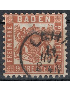 BADEN 1862-65 Stemma 9 kreuzer bruno rosso us