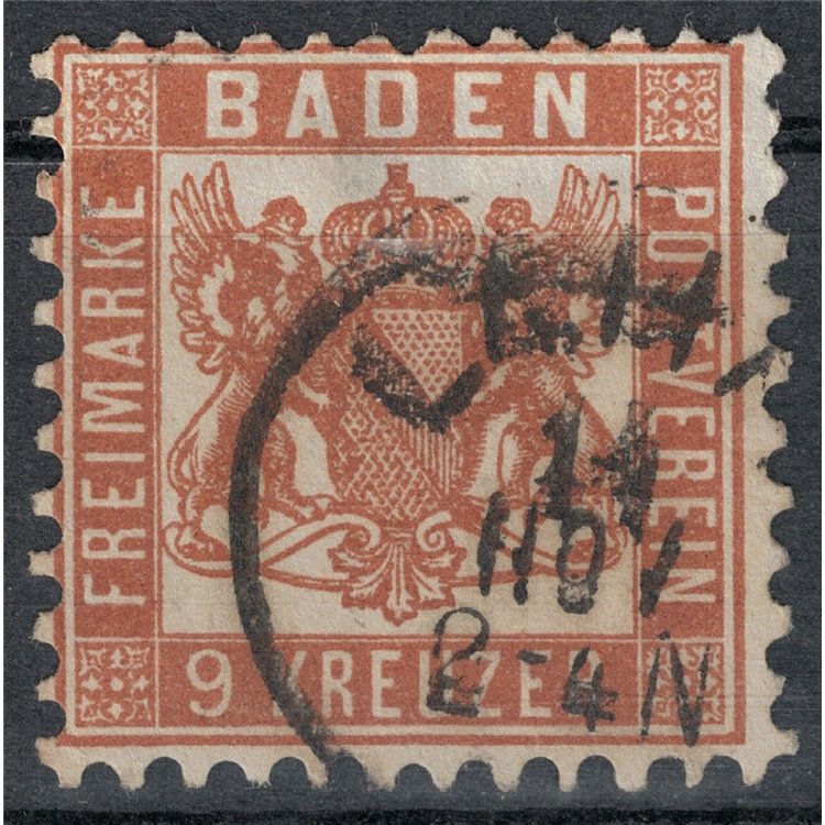 BADEN 1862-65 Coat of arms 9 kreuzer brown red us