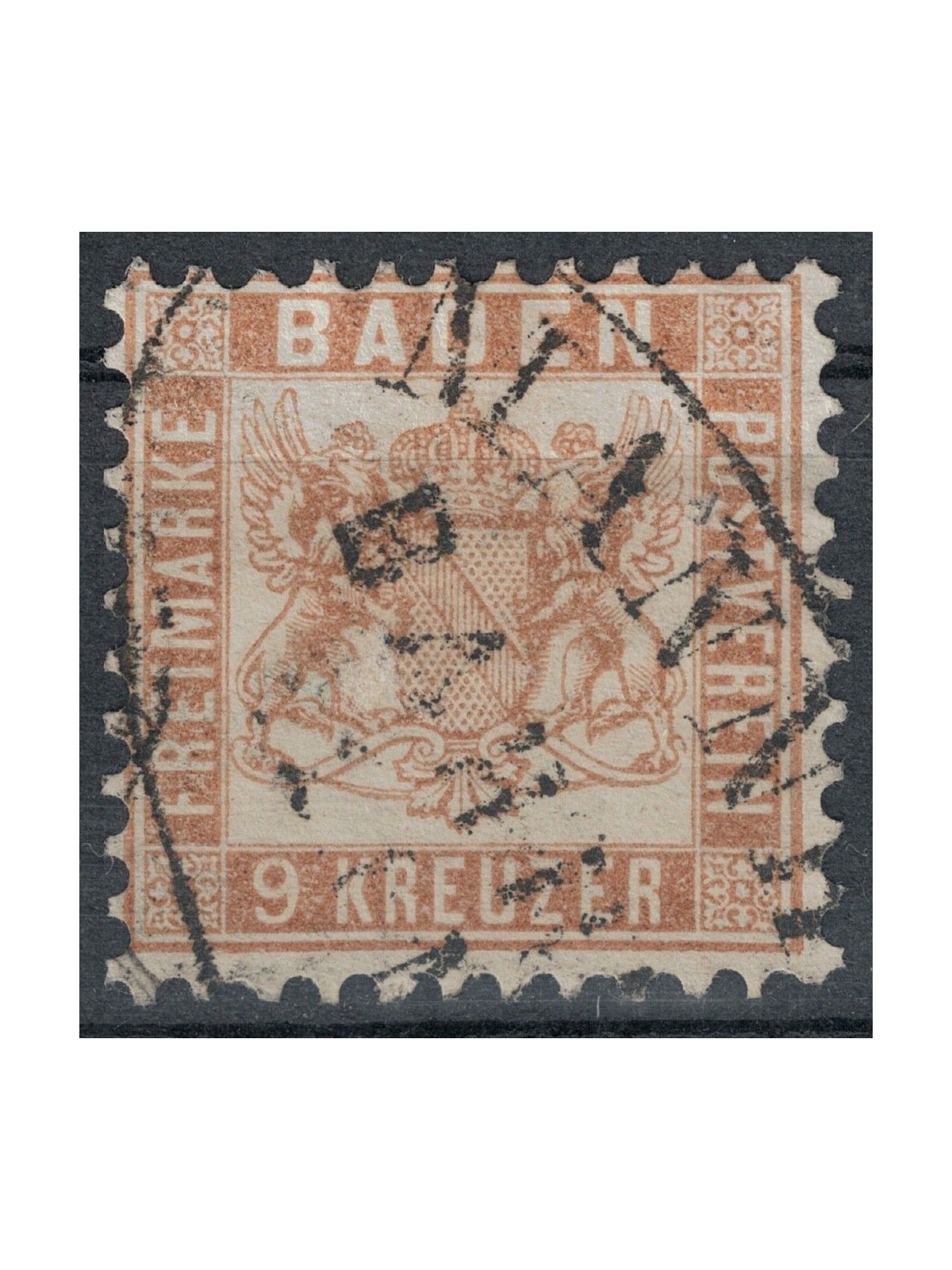 BADEN 1862-65 Coat of arms 9 kreuzer light brown us