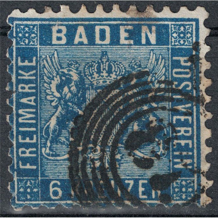 BADEN 1862 Coat of arms 6 kreuzer blue us