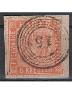 BADEN 1860-62 Coat of arms 6 orange kreuzer us