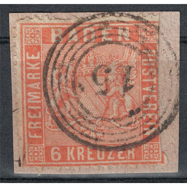 BADEN 1860-62 Coat of arms 6 orange kreuzer us