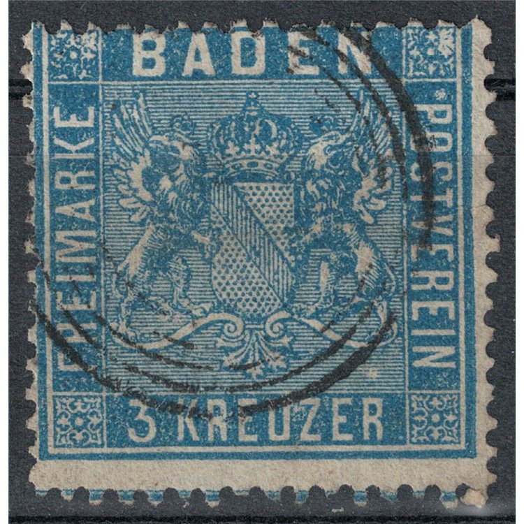 BADEN 1860-62 Stemma 3 kreuzer oltremare us
