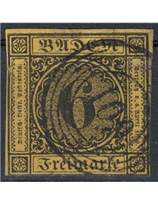 BADEN 1853-58 6 kreuzer yellow us