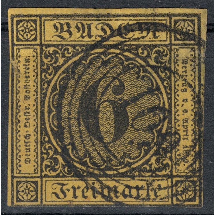 BADEN 1853-58 6 kreuzer giallo us
