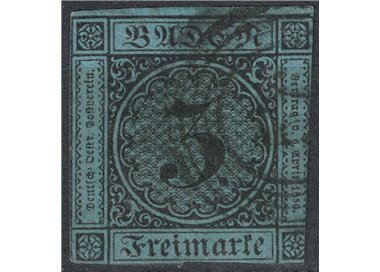 BADEN 1853-58 3 kreuzer light blue us