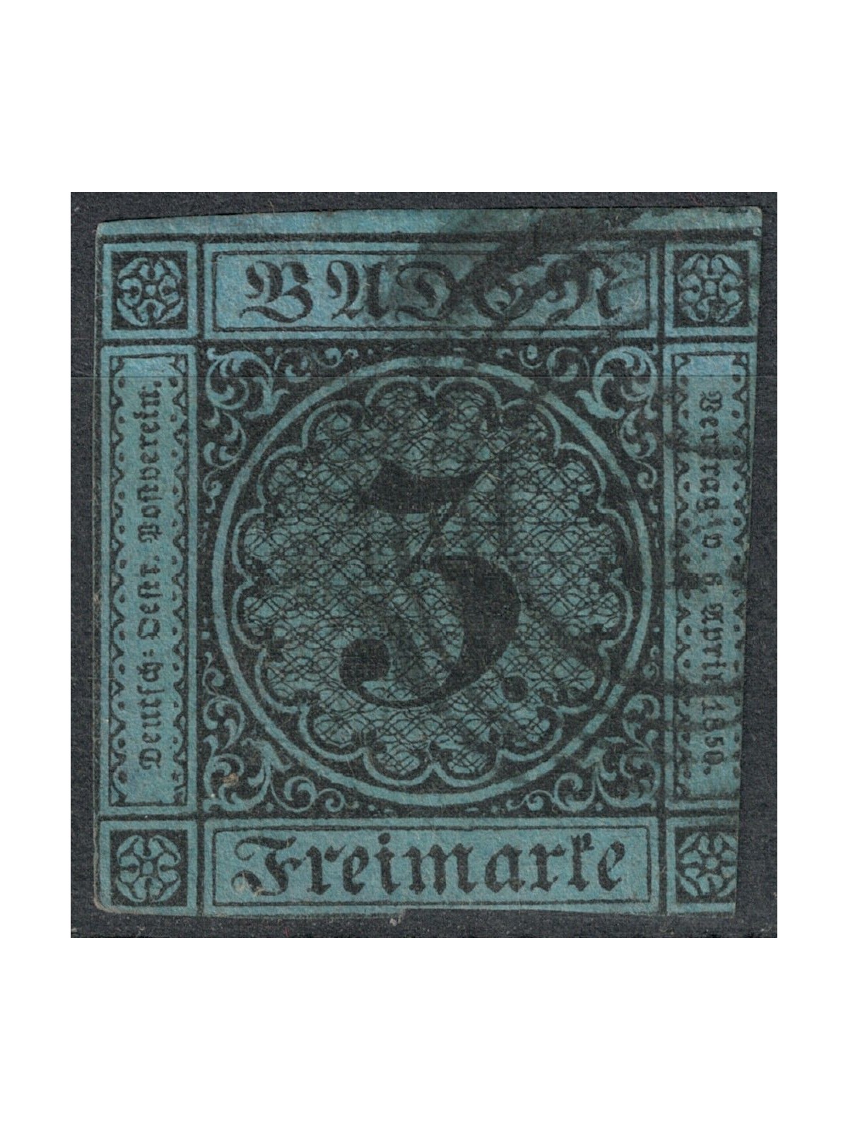 BADEN 1853-58 3 kreuzer light blue us