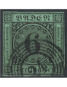 BADEN 1851-52 6 kreuzer verde giallo us