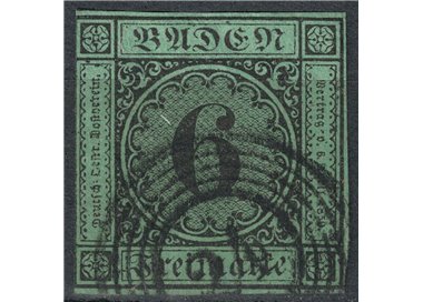 BADEN 1851-52 6 kreuzer green yellow us