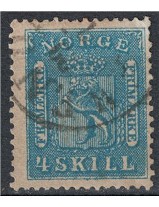 NORWAY 1863 Coat of arms with lion rampant, 4 sk azure us