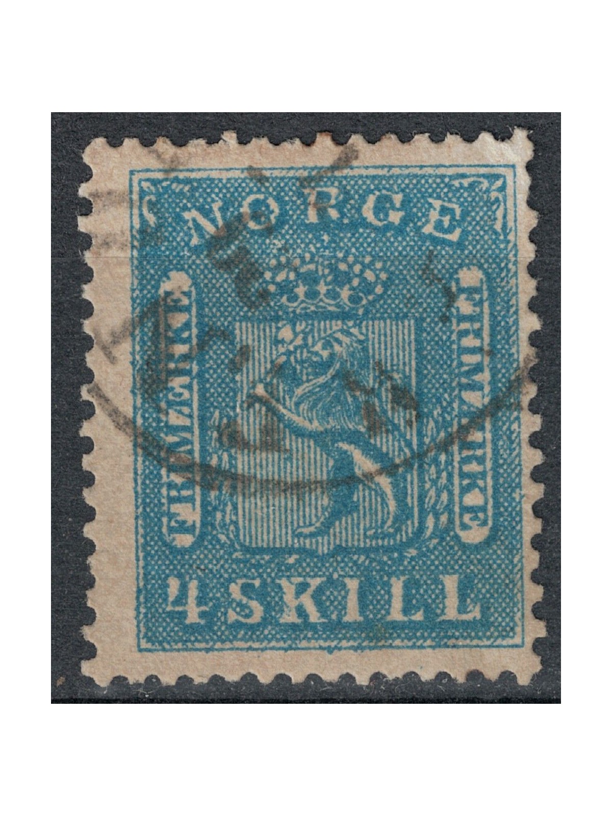 NORVEGIA 1863 Stemma con leone rampante, 4 sk azzurro us